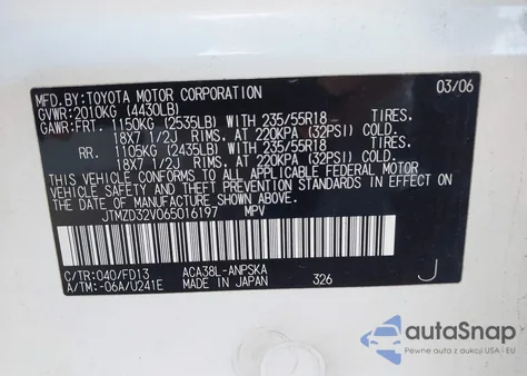 2006 Toyota Rav4 Sport z USA, uszkodzony, nr VIN JTMZD32V065016197